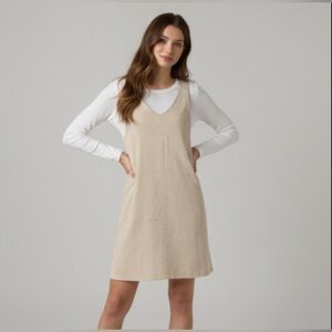 Corduroy Solid Overall Dress Without Sweater